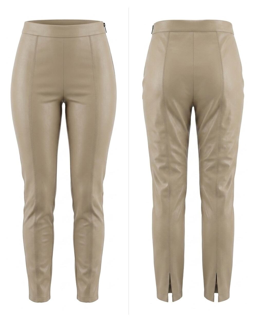Zara Beige Faux Leather Side Zip Back Slit Skinny Pants Women Size S